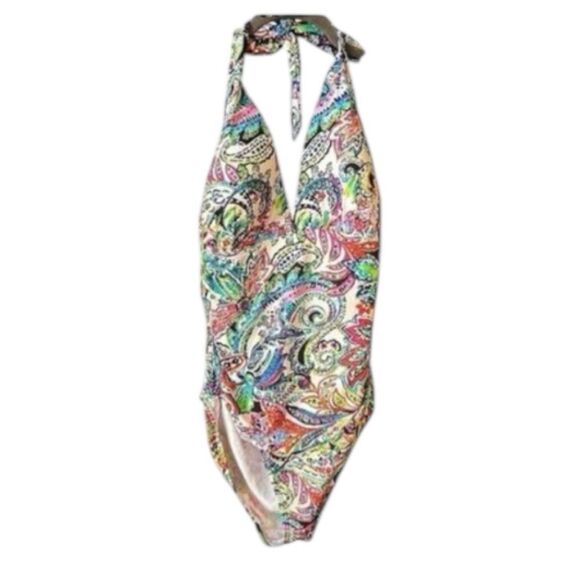 Lauren Ralph Lauren Multicolor Paisley One Piece Boho Swimsuit Size 14 - Picture 1 of 6